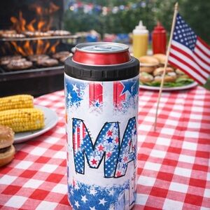 Patriotic Can Cooler with Stars and Stripes
